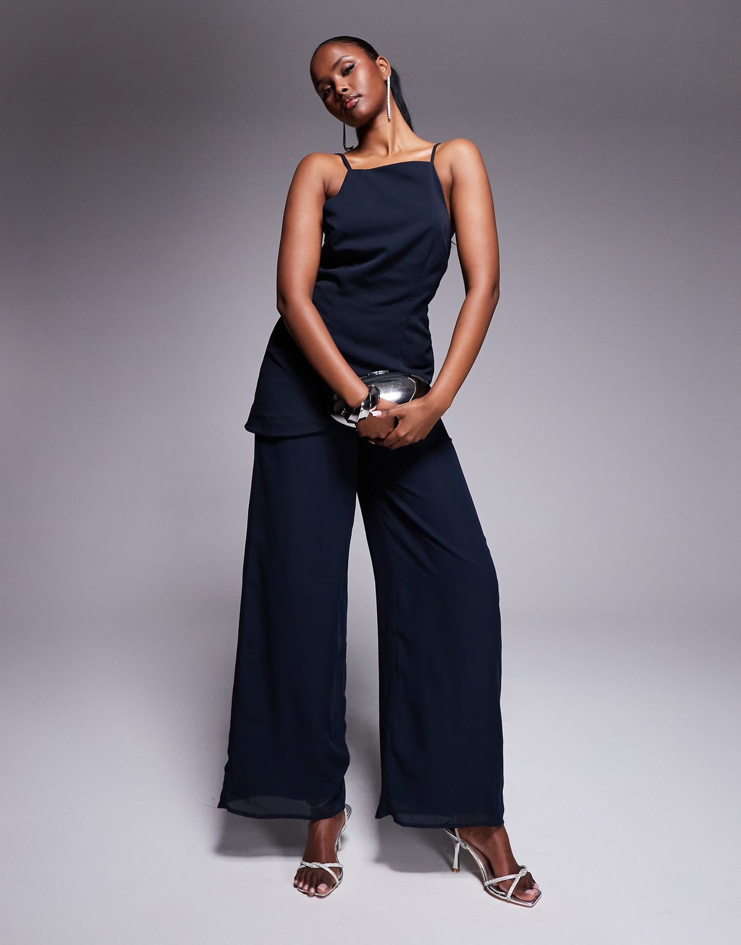 Square Neck Structured Jumpsuit With Chiffon Trouser