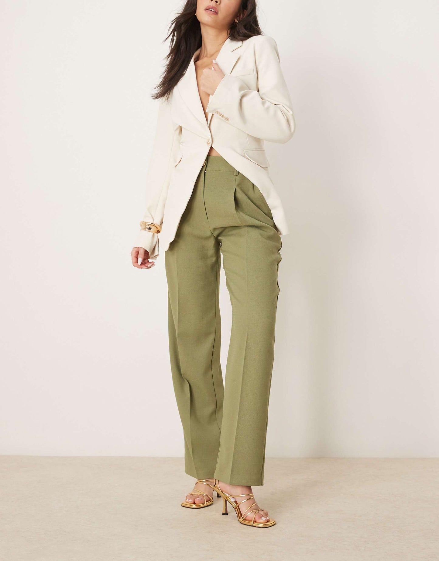 Wide Leg Tailored Trousers With Gold Button Detail