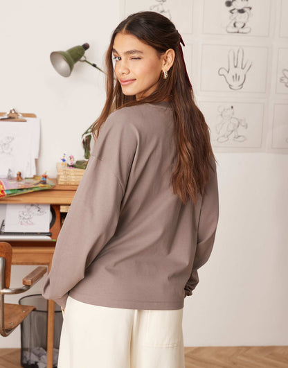 Disney Unisex Oversized Heavyweight Long Sleeve T-Shirt With Mickey Mouse Print