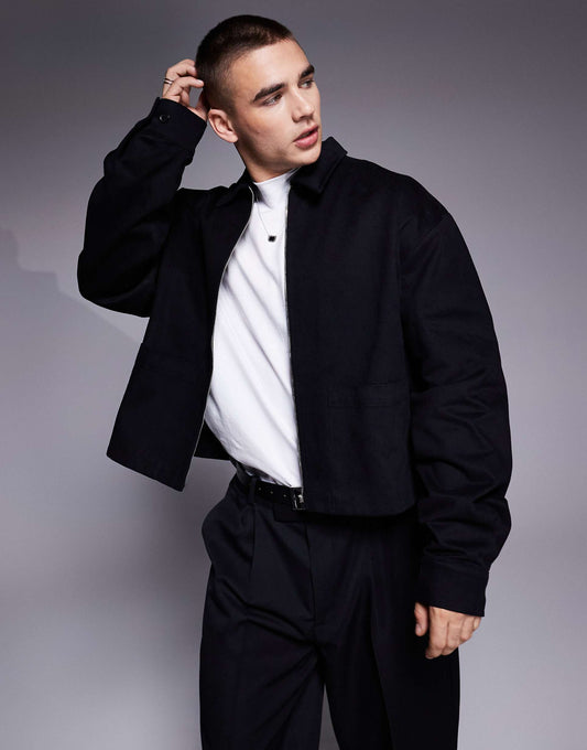 Oversized Cropped Harrington Shacket