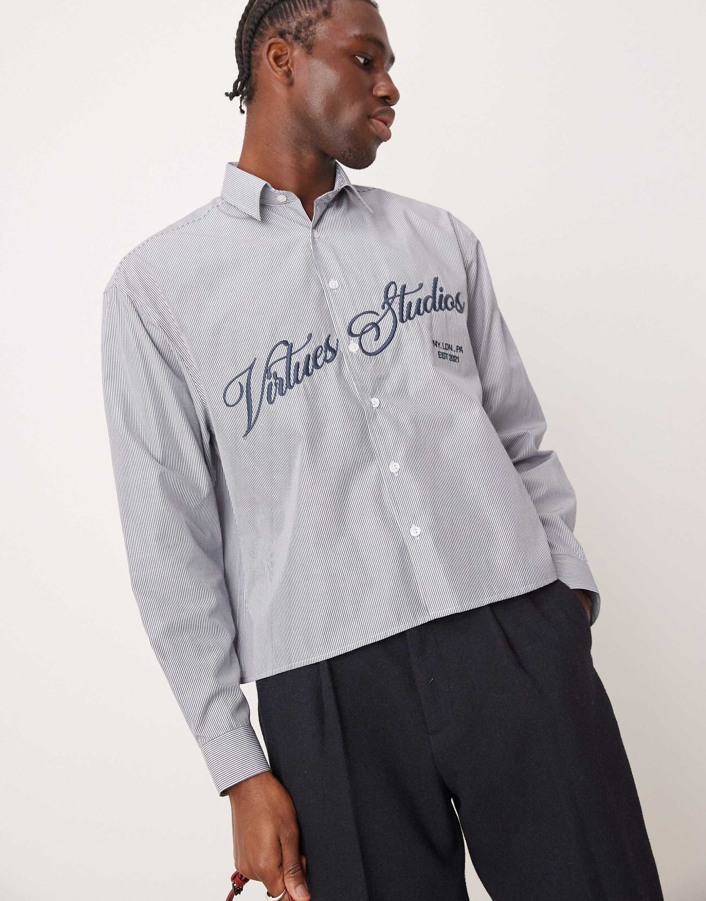 Oversized Boxy Shirt With Chest Embroidery