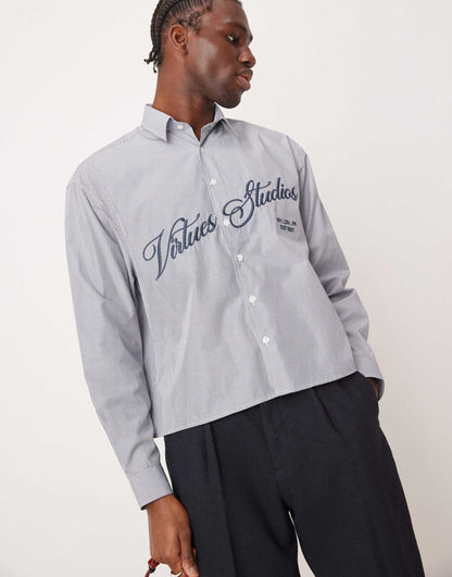 Oversized Boxy Shirt With Chest Embroidery