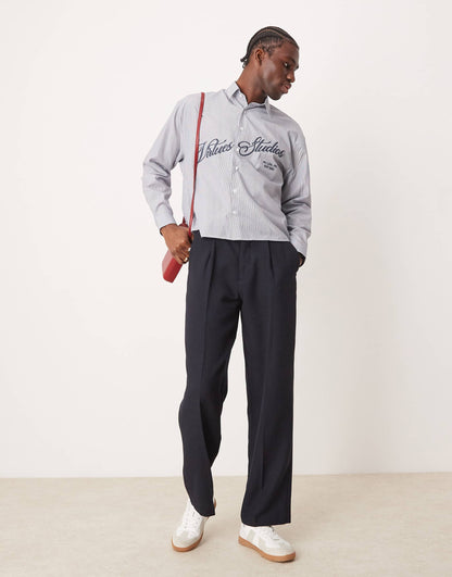 Oversized Boxy Shirt With Chest Embroidery