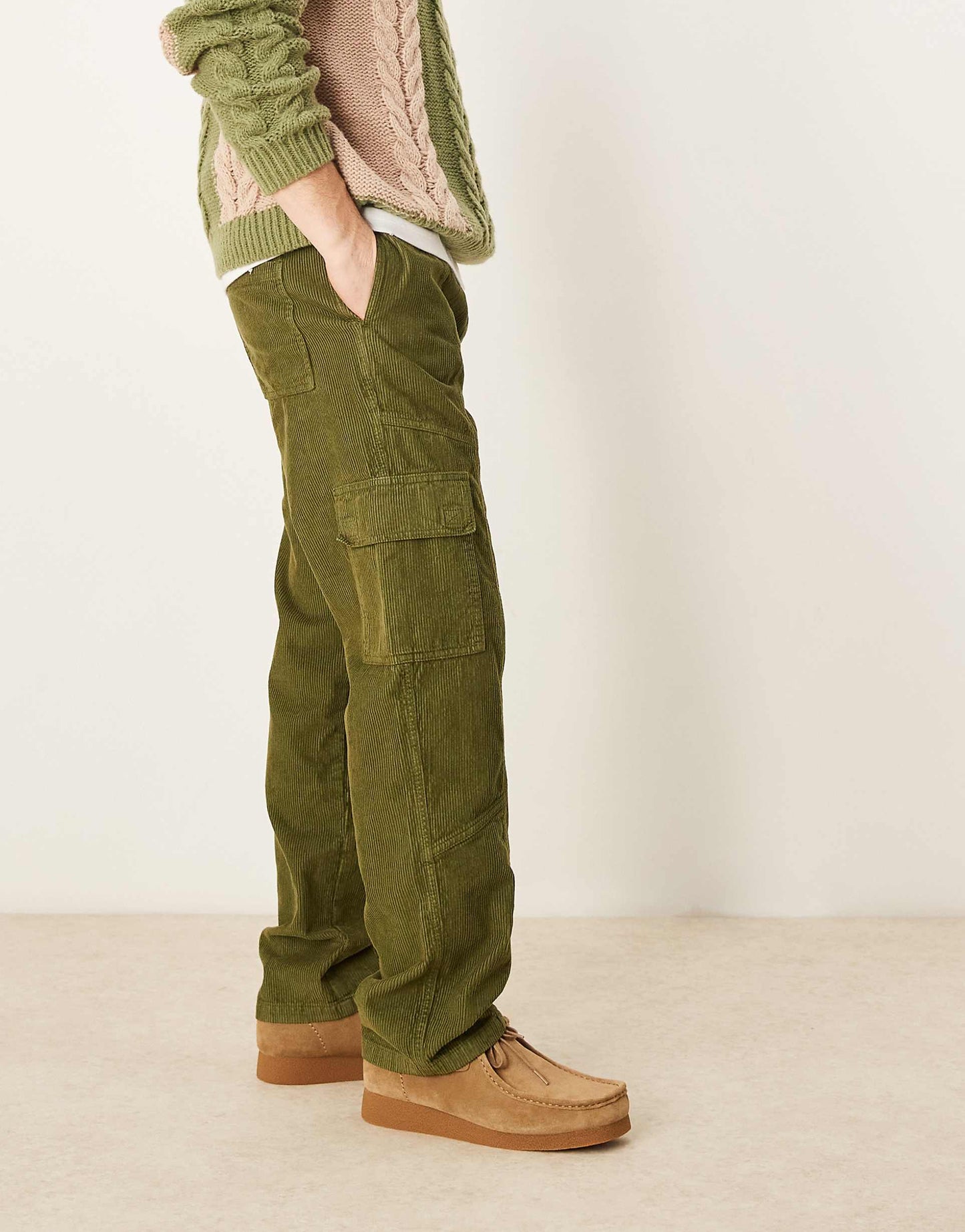 Straight Fit Cord Cargo Trousers