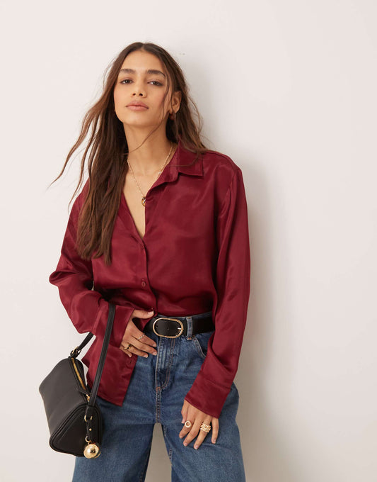 Oversized Button Down Satin Shirt