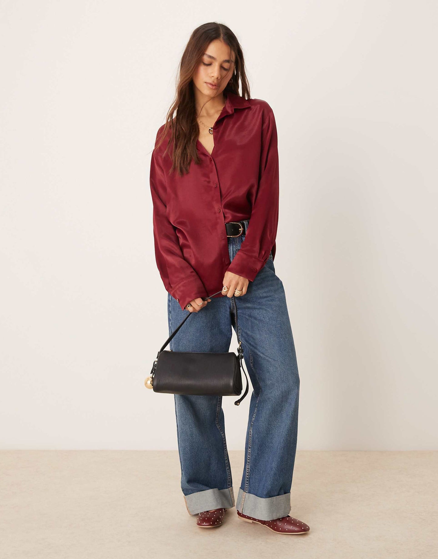 Oversized Button Down Satin Shirt