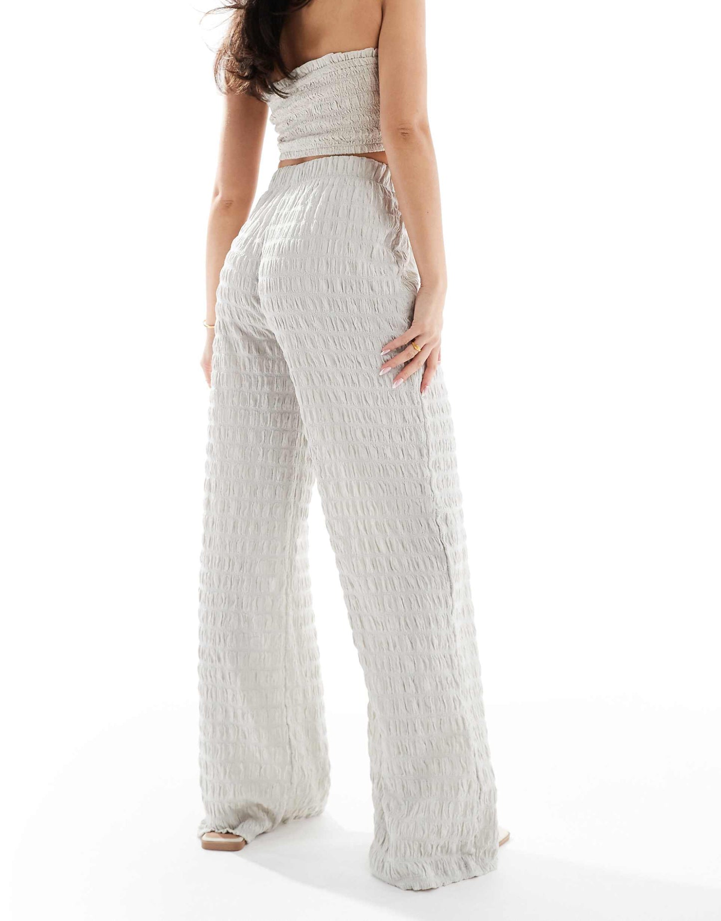 Seersucker Wide Leg Trousers