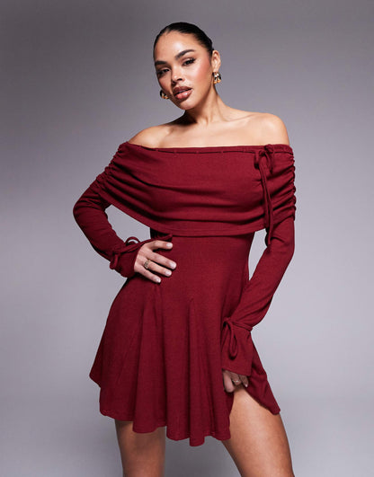 Murci Exclusive Knitted Fold Detail Flippy Hem Mini Dress