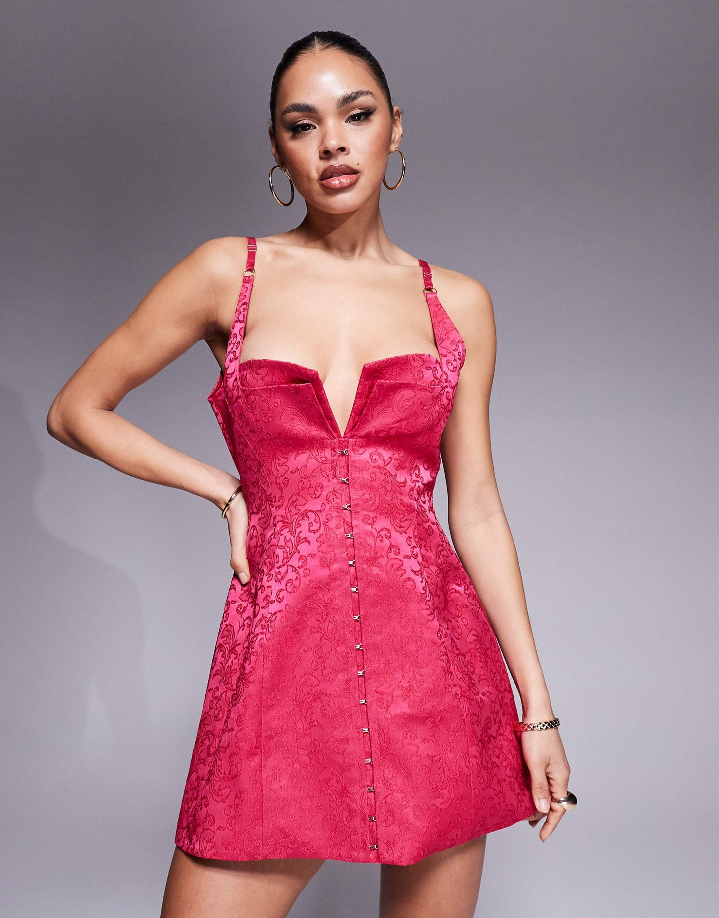 Exclusive Structured Notch Detail Hook And Eye Mini Dress