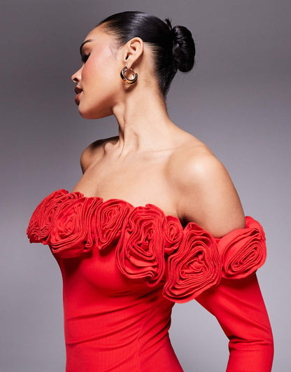Wanderdoll Ainsleigh Corsage Detail Flared Sleeve Bodycon Maxi Dress