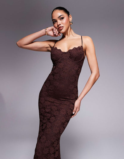 Leah Lace Cami Cup Detail Maxi Dress