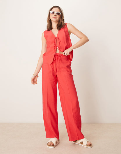 Tailored Straight Leg Linen Look Trousers Co-Ord