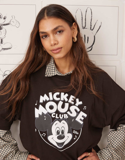 Disney Unisex Boxy Oversized Heavyweight Drop Shoulder Cropped T-Shirt With Mickey Mouse Print