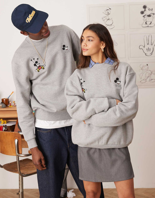 Disney Unisex Boxy Oversized Heavyweight Sweatshirt With Mickey Mouse Embroidery