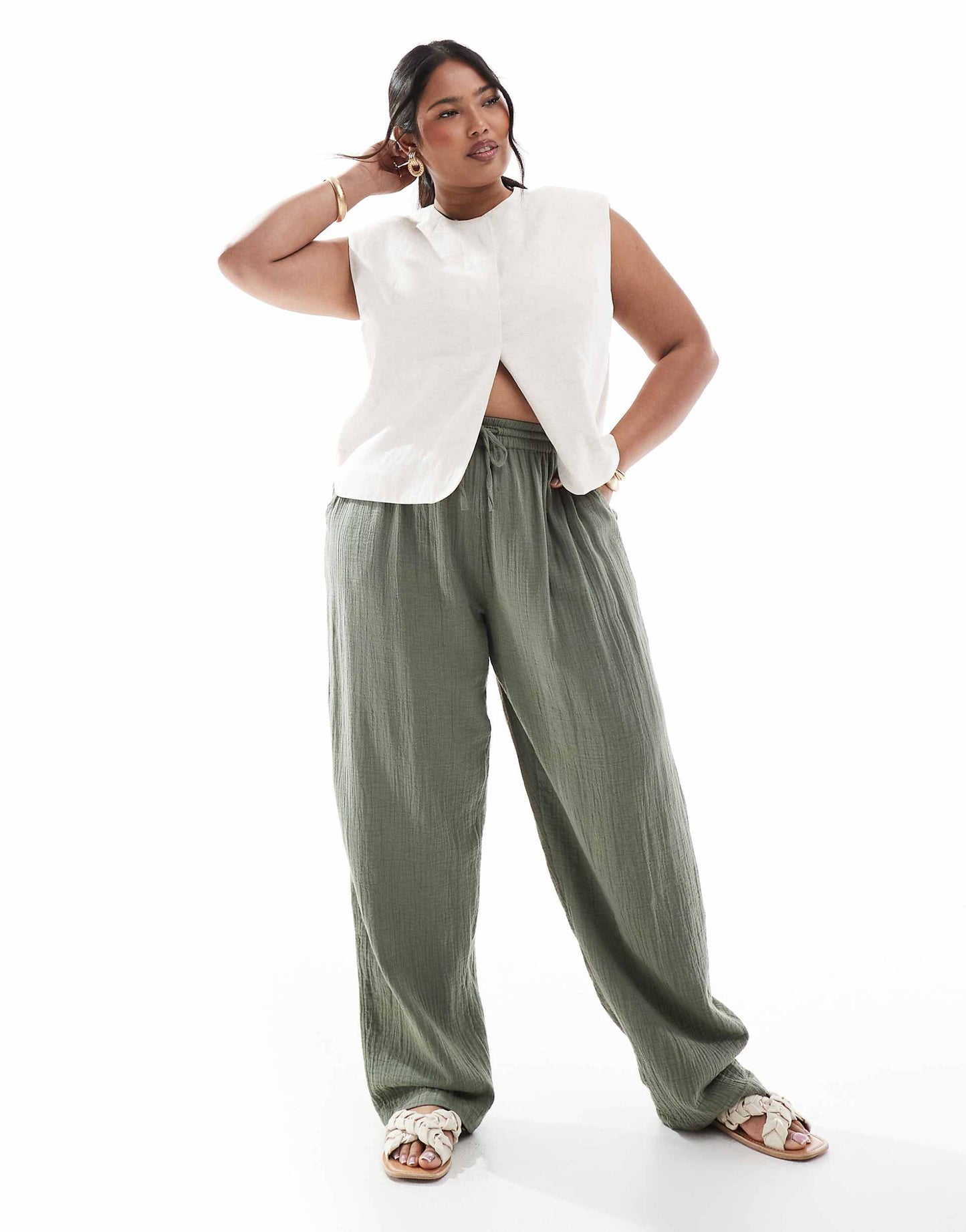 Curve Cheesecloth Pull On Trousers Co-Ord
