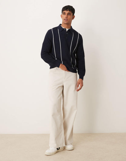 Relaxed Fit Knitted Polo With Stripe Detail