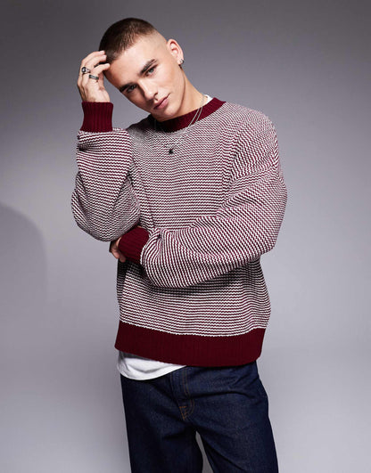 Oversized Boxy Fit Knitted Crew Neck Jumper With Texture Pattern