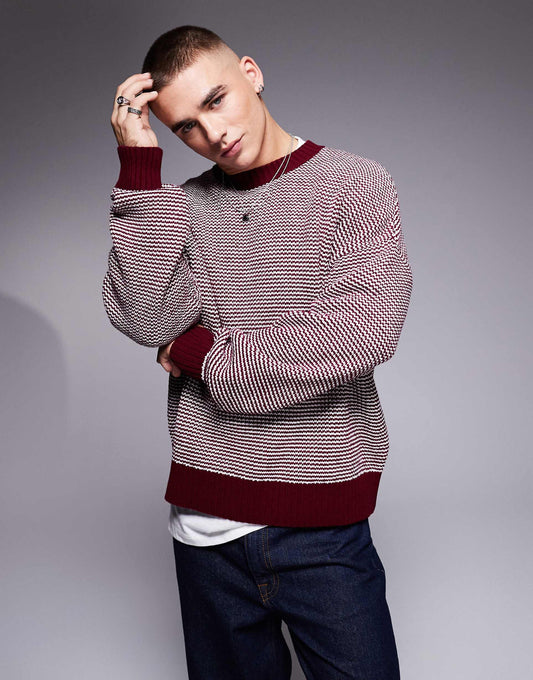 Oversized Boxy Fit Knitted Crew Neck Jumper With Texture Pattern