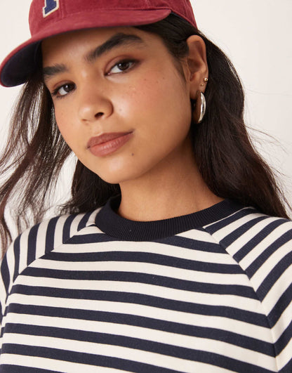 Oversized Stripe Long Sleeve Sweat With Navy Rib