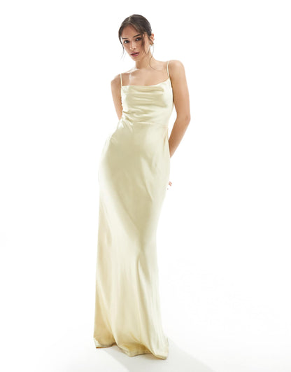 Bridesmaid Keisha Cowl Neck Satin Maxi Dress