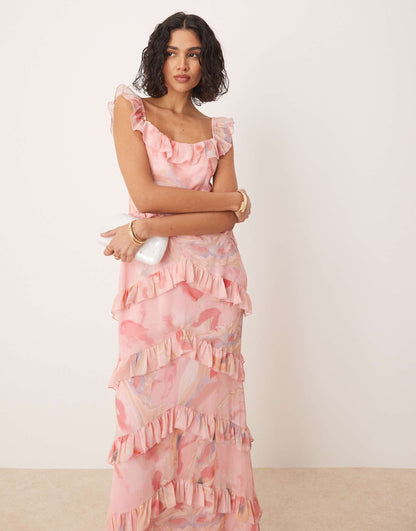 Scoop Neck Ruffle Maxi Dress