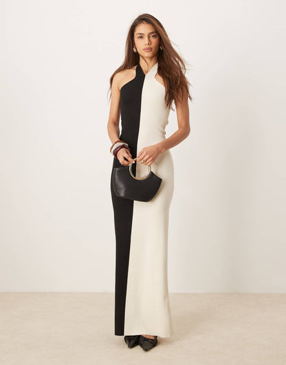 Contrast Knit Maxi Dress