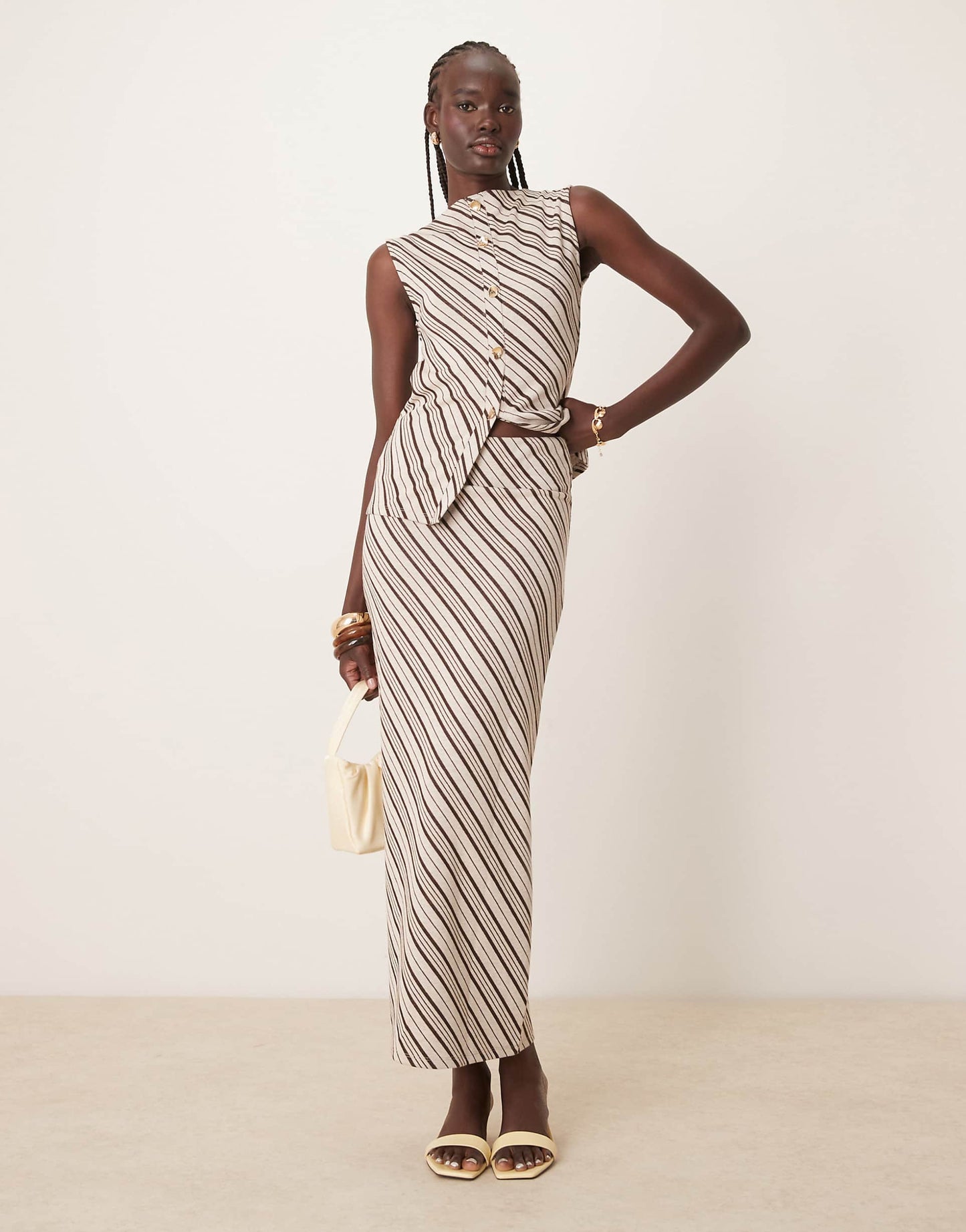 Asymmetric Stripe Jersey Maxi Skirt Co-Ord