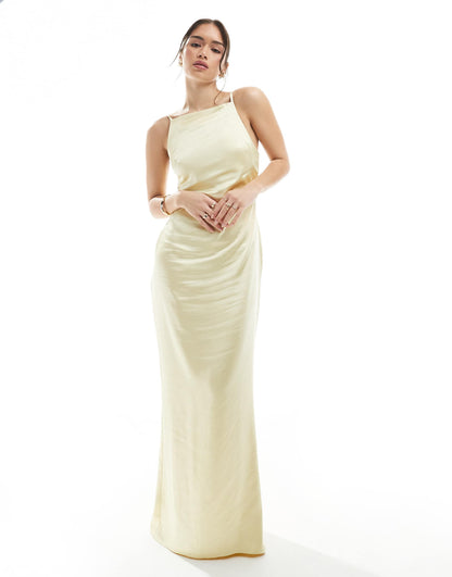 Bridesmaid Satin Boat Neck Maxi Dress