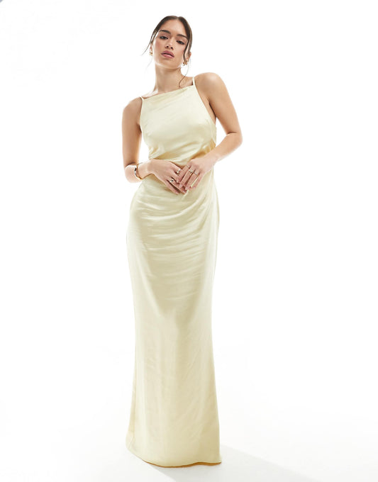 Bridesmaid Satin Boat Neck Maxi Dress