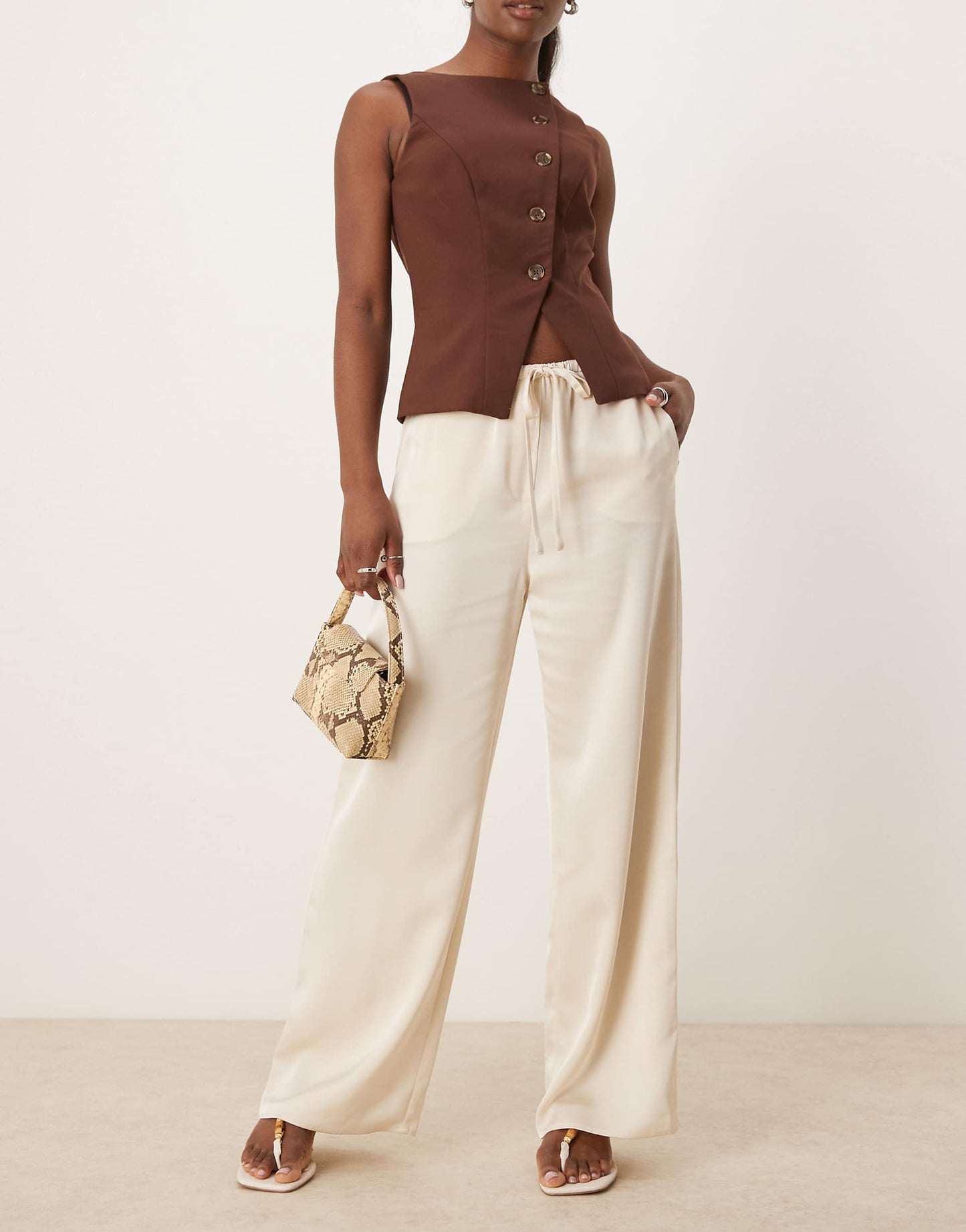 Drawstring Wide Leg Satin Trouser