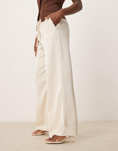 Drawstring Wide Leg Satin Trouser