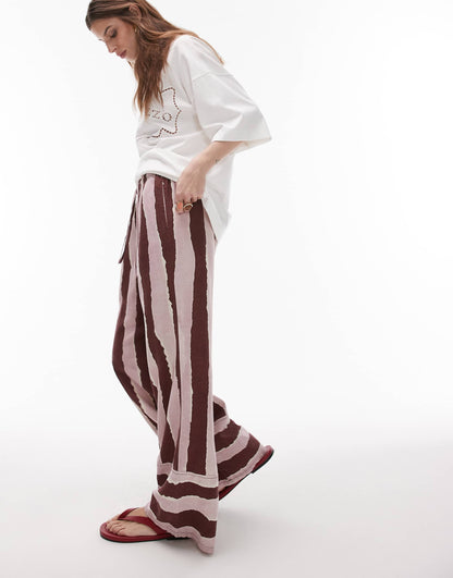 Linen Brush Stroke Stripe Deep Cuff Straight Leg Trouser