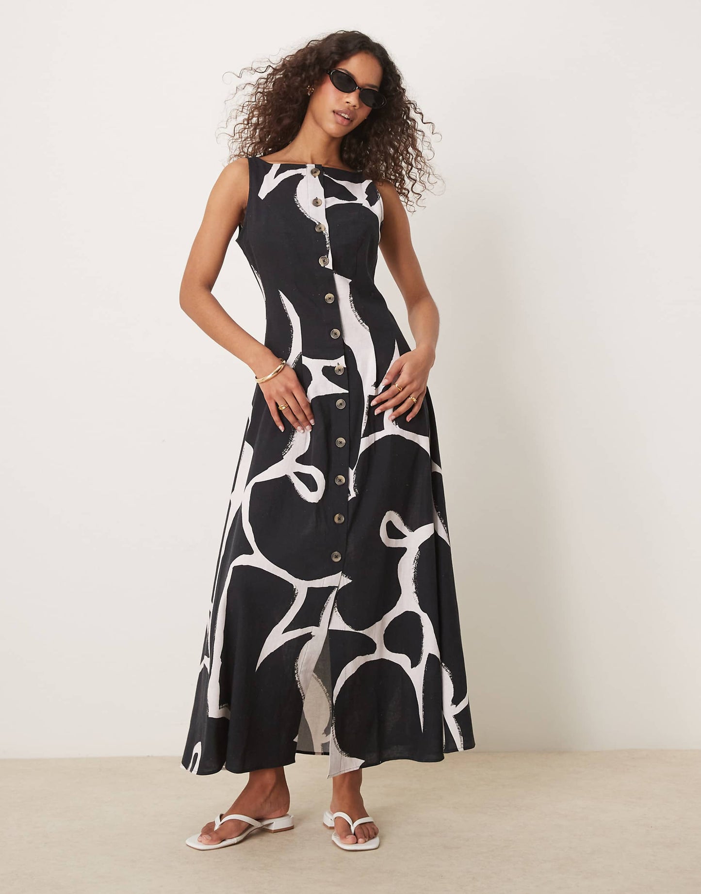 Slash Neck Button Down Waistcoat Maxi Dress