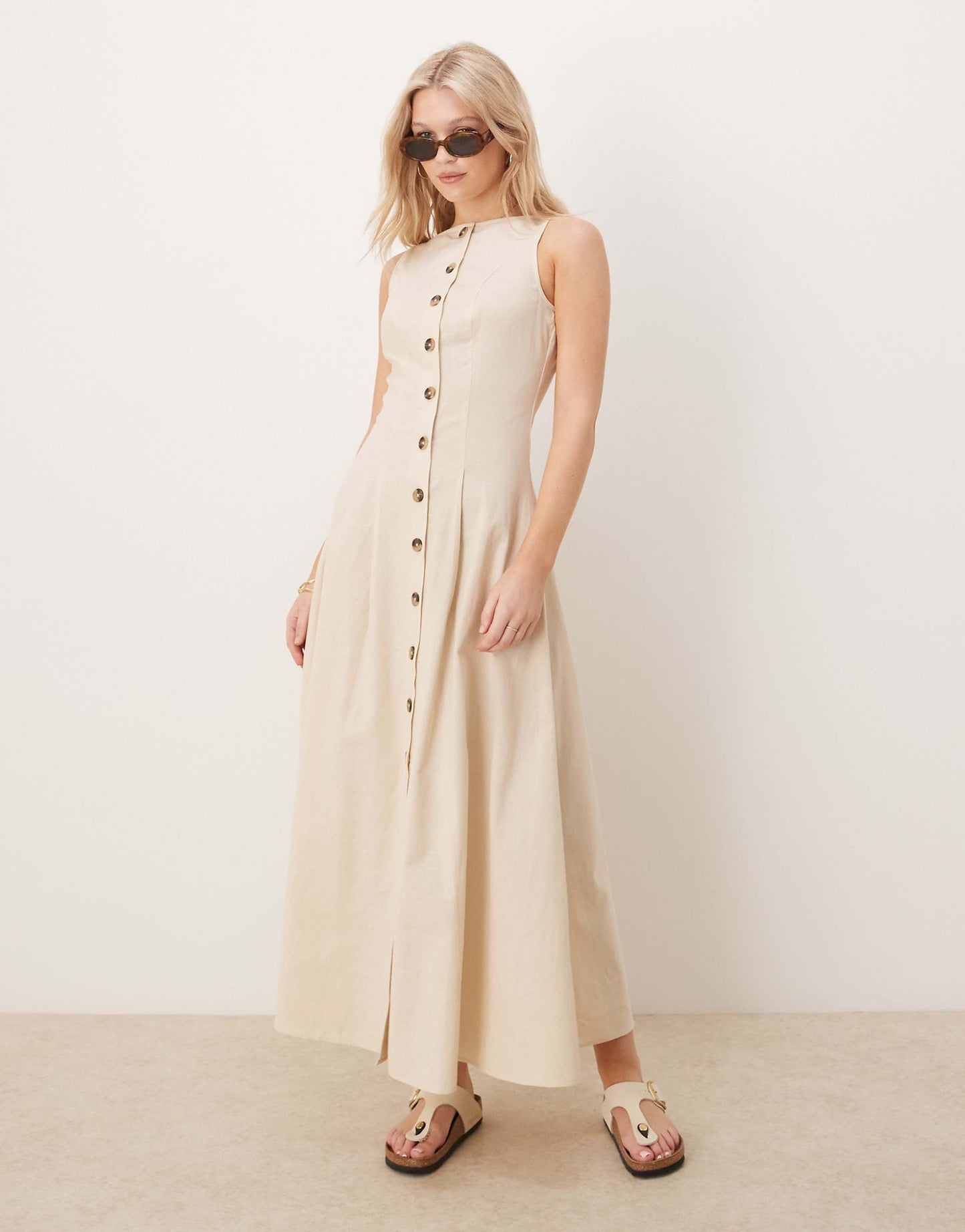 Slash Neck Button Down Waistcoat Maxi Dress