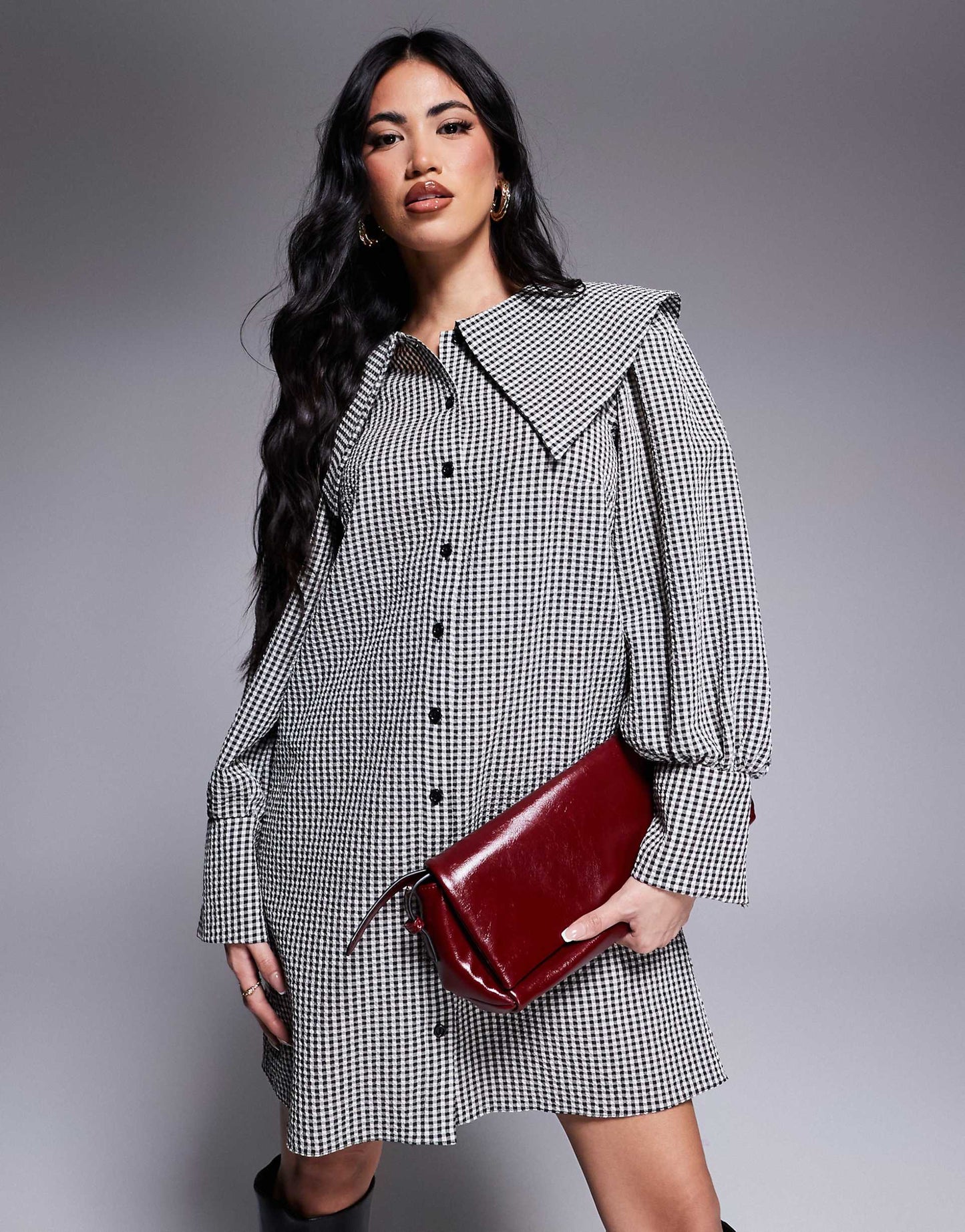 Check Collared Shirt Mini Dress