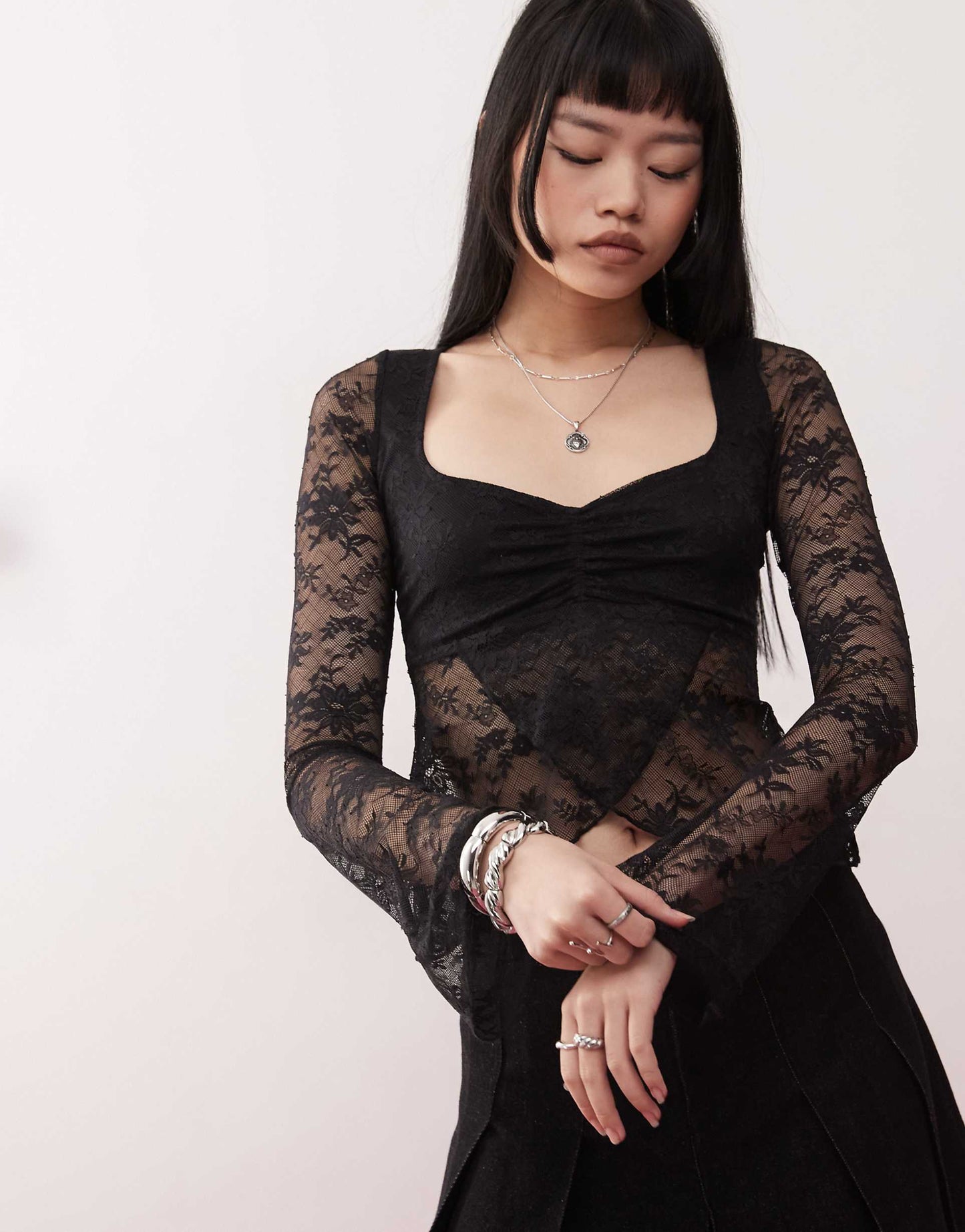 Mandira Long Sleeve Lace Wrap Over Top