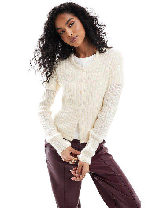 Crew Neck Cardigan With Notch Neck