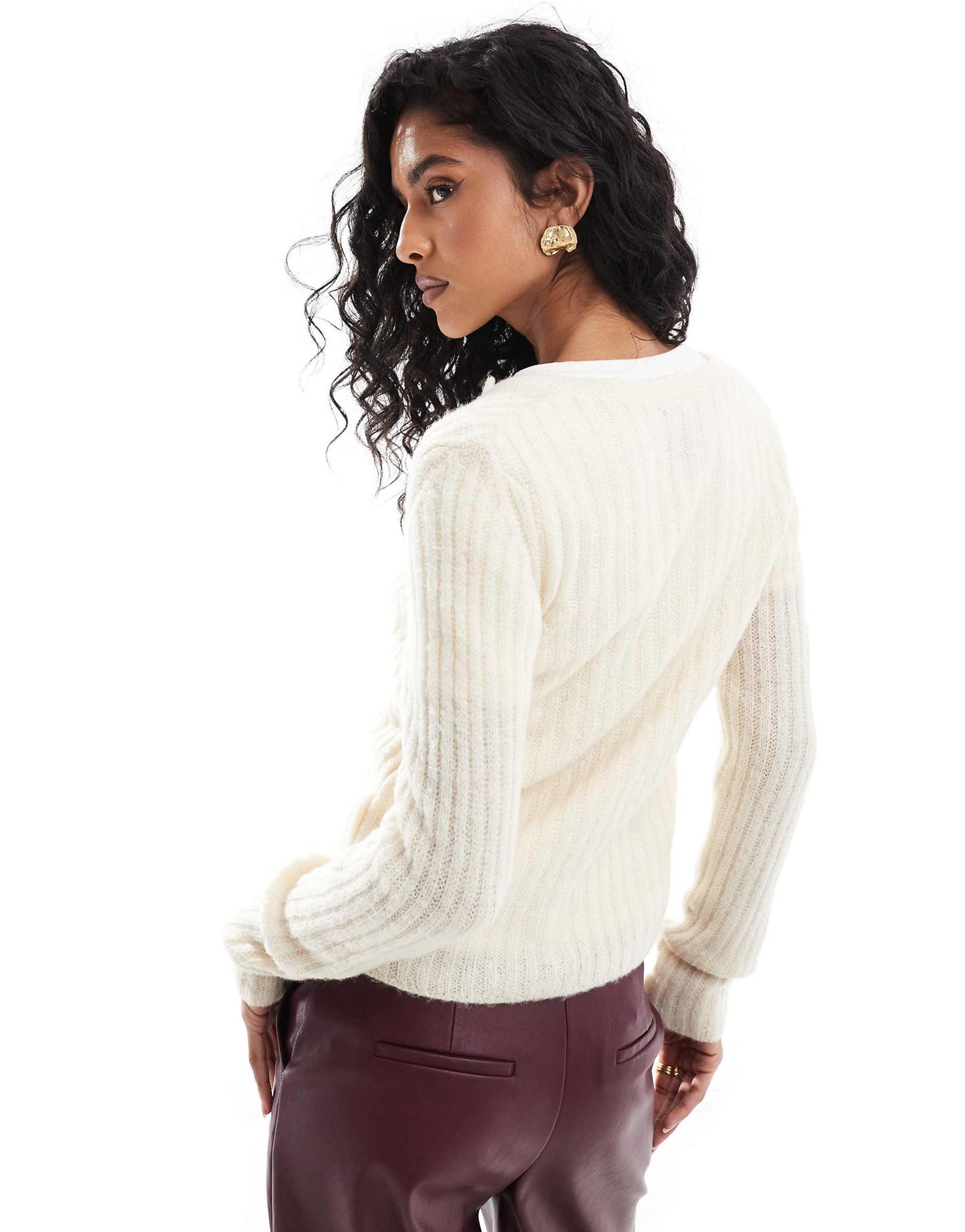 Crew Neck Cardigan With Notch Neck