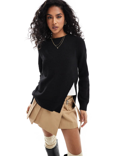 Knitted Asymmetric Jumper With Ruched Side