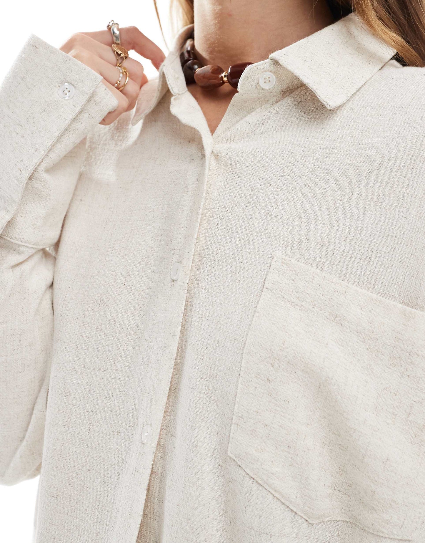 Linen Blend Oversized Button Through Collared Shirt Co-Ord