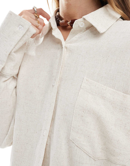 Linen Blend Oversized Button Through Collared Shirt Co-Ord