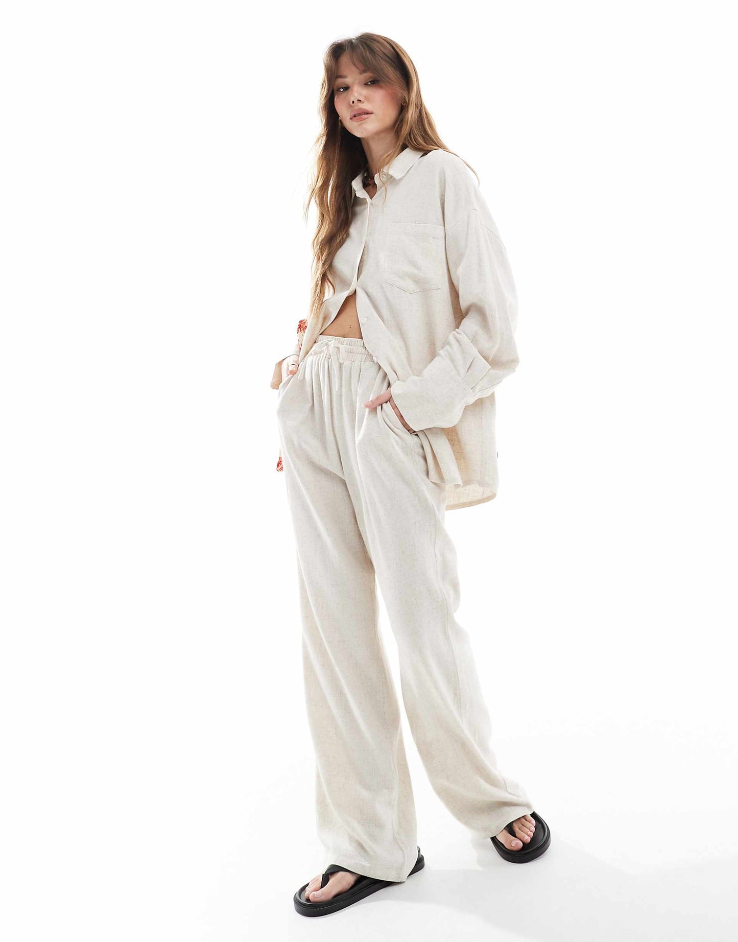 Oversized Button Through Shirt & Tie Waist Wide Leg Trouser Co-Ord