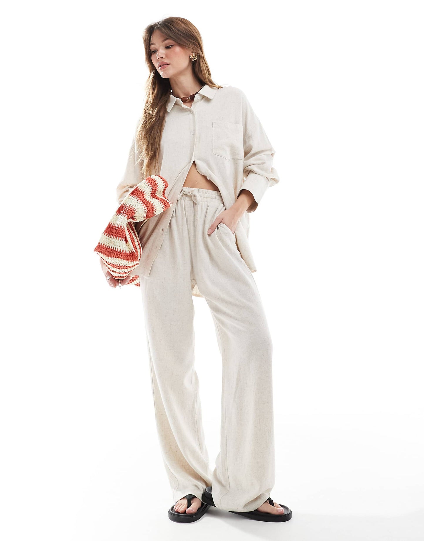 Oversized Button Through Shirt & Tie Waist Wide Leg Trouser Co-Ord