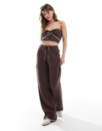 Knitted Contrast Stitch Beach Trouser Co-Ord