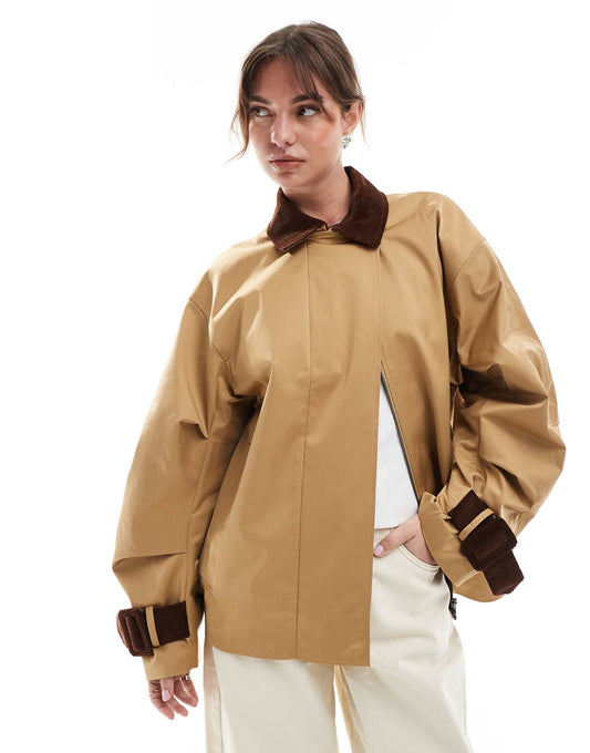 Cord Cuff And Collar Short Trench Coat