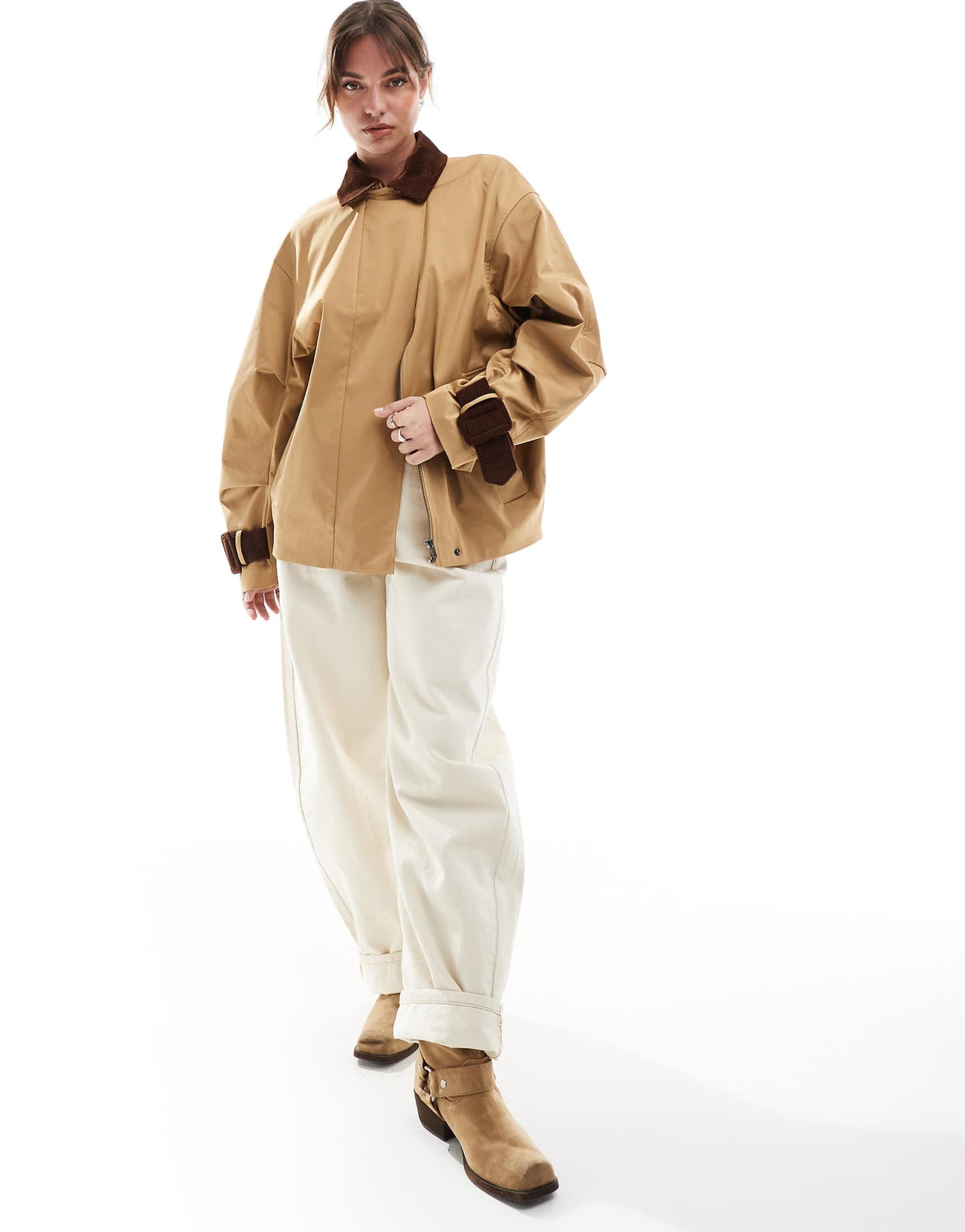 Cord Cuff And Collar Short Trench Coat