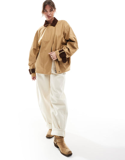 Cord Cuff And Collar Short Trench Coat