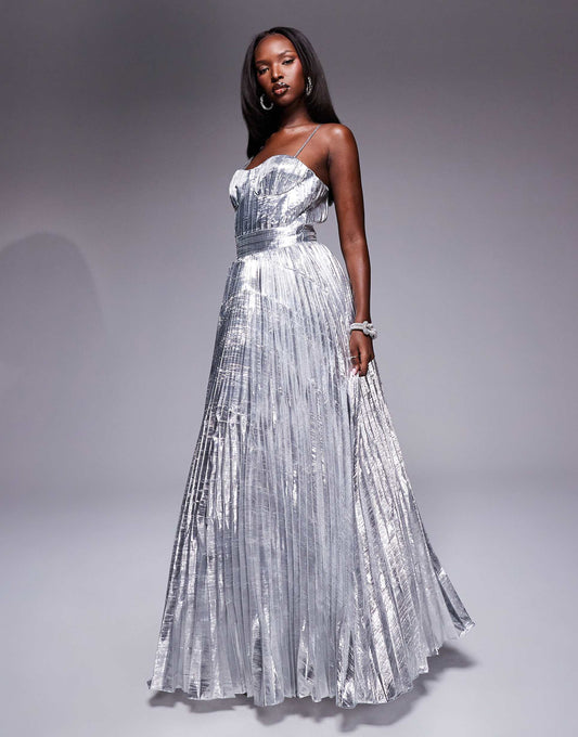 Pleated Strappy Maxi Dress