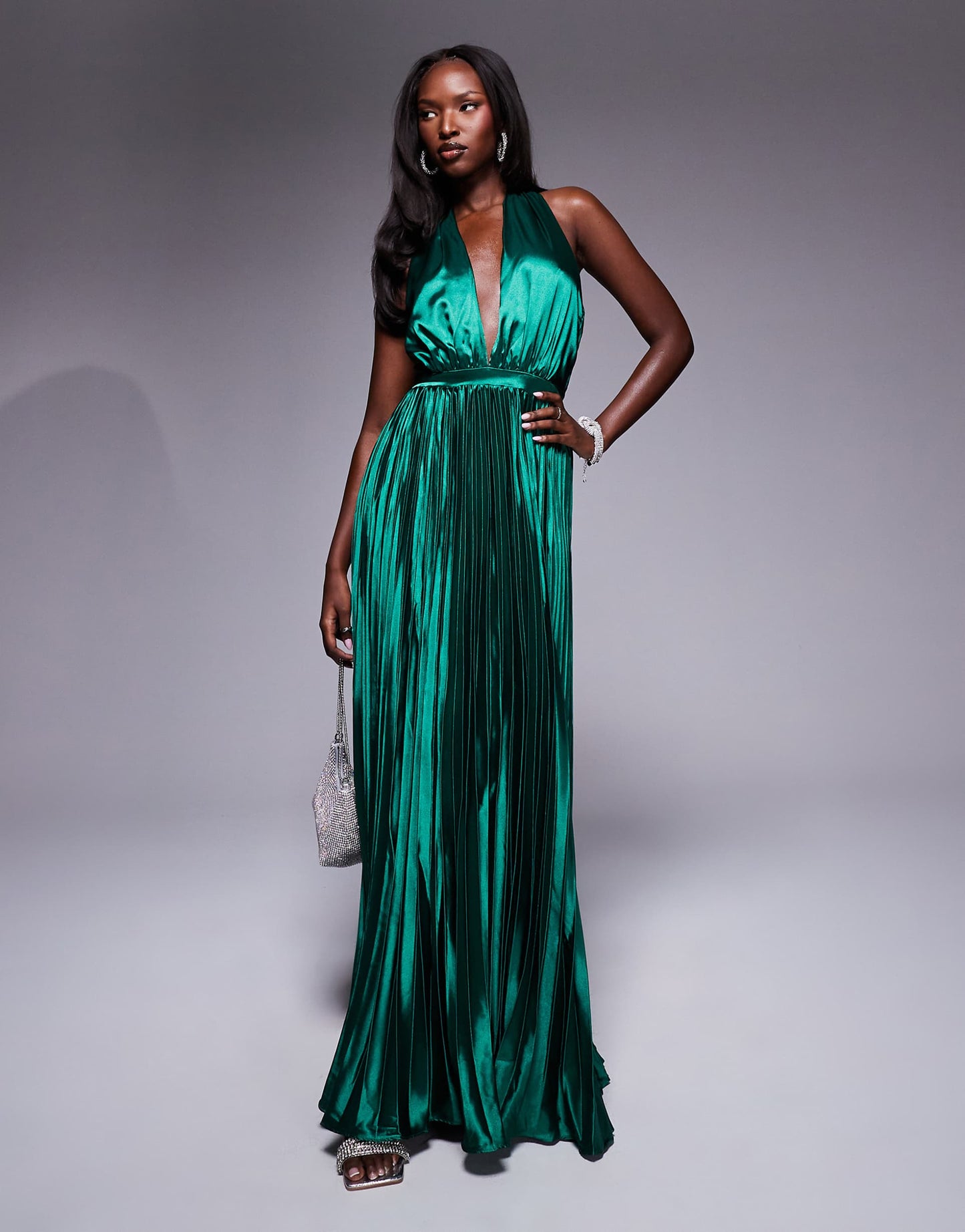 Pleated Halterneck Maxi Dress