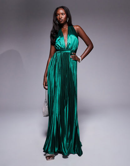 Pleated Halterneck Maxi Dress